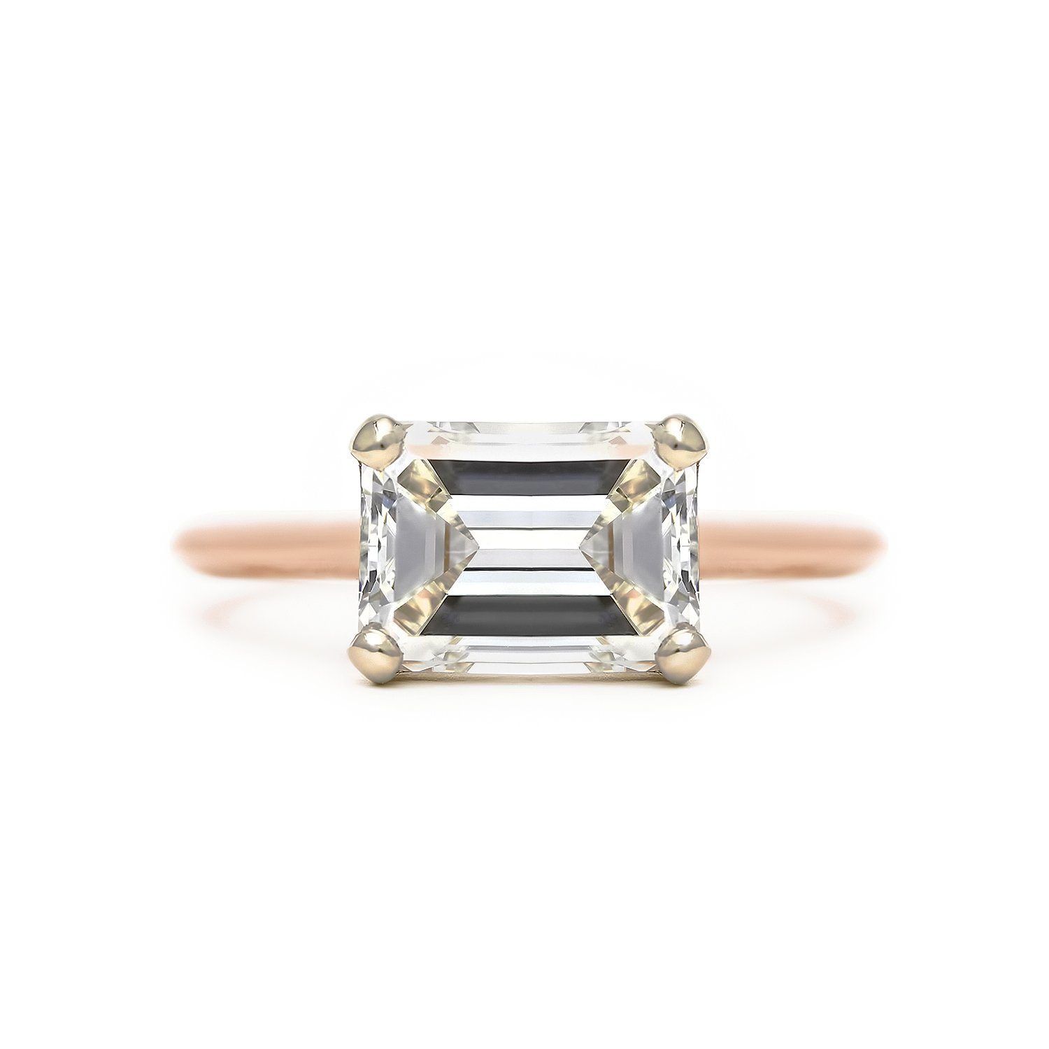 Jules Ring Emerald Cut Diamond Solitaire with East West Setting