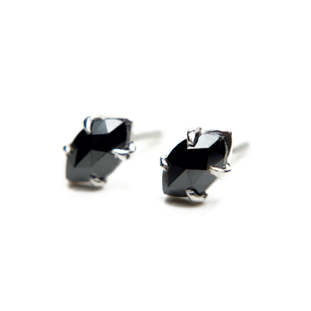 Rose cut diamond 14k white gold stud earrings
