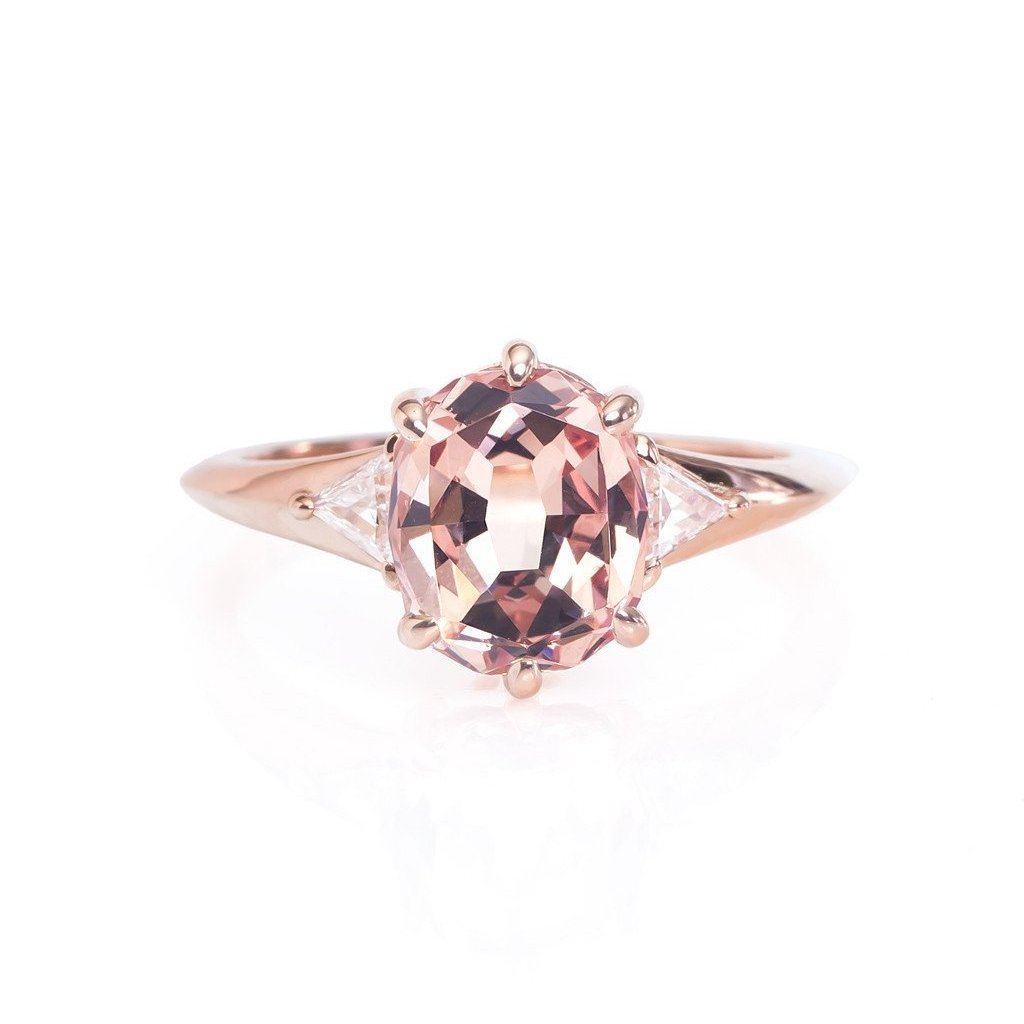 Mahenge garnet rose gold engagement ring triangle diamond accents
