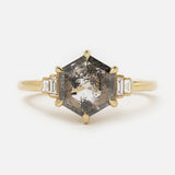 Hexagon Salt & Pepper Diamond 5 Stone Engagement Ring