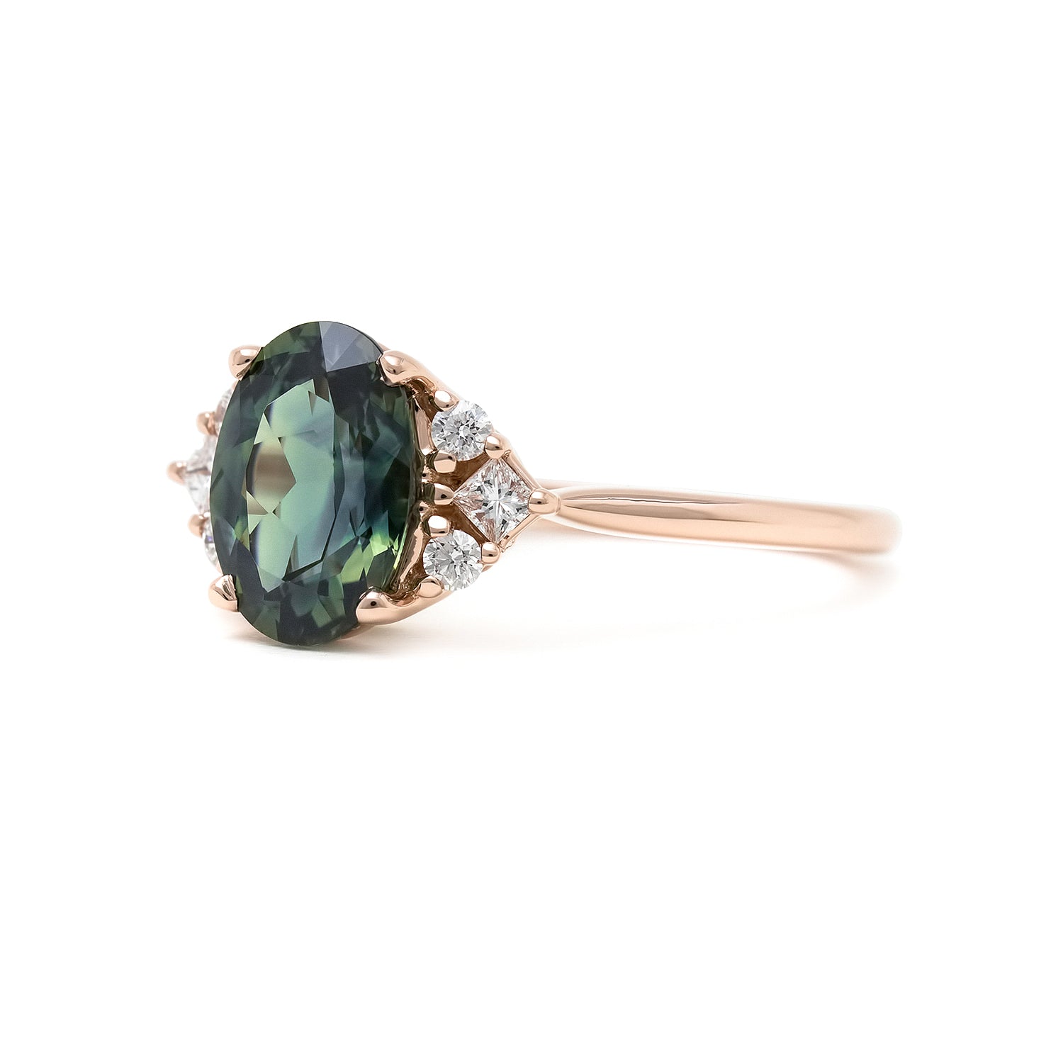 Twyla Setting | Blue Green Oval Sapphire 2.25 CT Engagement Ring