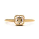 18k Yellow Gold Asscher Cut Diamond Bezel Set Engagement Ring. 