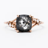 Salt And Pepper Cushion Cut Rose Cut Diamond Engagement Ring 14k Rose gold 