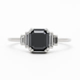 Emerald Cut Black Diamond Baguette Diamond Step Cut Engagement Ring In Platinum 