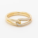 Goldie Ring | Looped Interlocking Gold Band Ring with Diamond Pavé