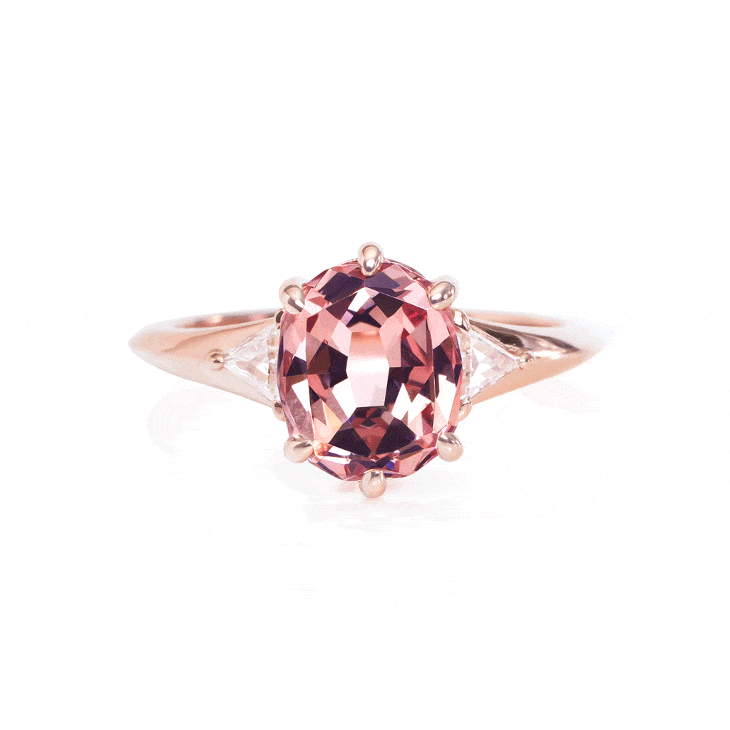 18k rose gold diamond engagement ring with oval garnet by Top Notch Faceting