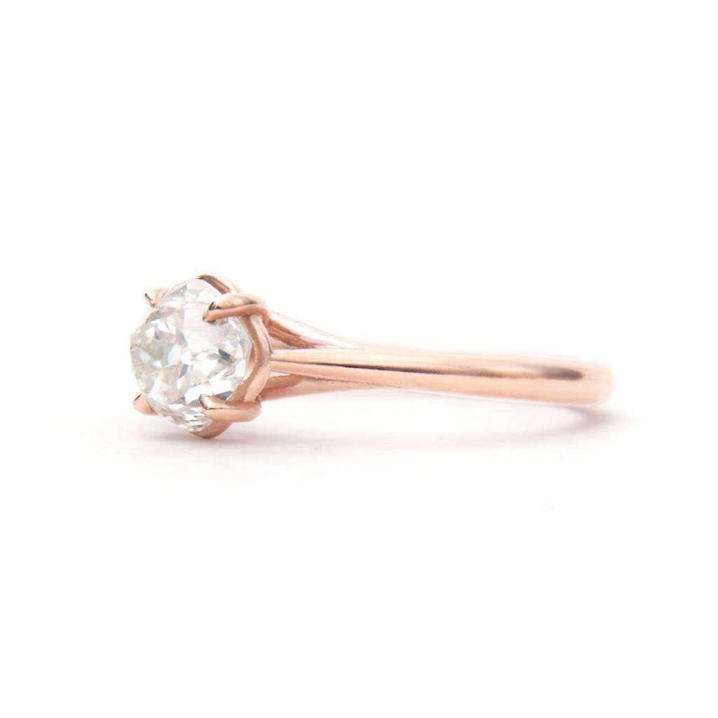 Rose gold old mine cut eco friendly diamond engagement ring
