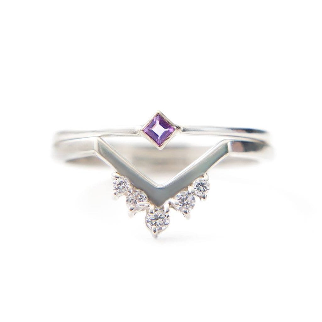 14k white gold diamond stacking ring and princess cut